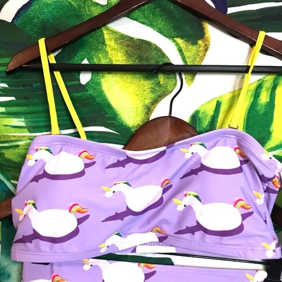 Nwt $50 Undercurrent Juniors Medium Purple Unicorn Tropical Vacation Swim Bikini - Picture 3 of 7